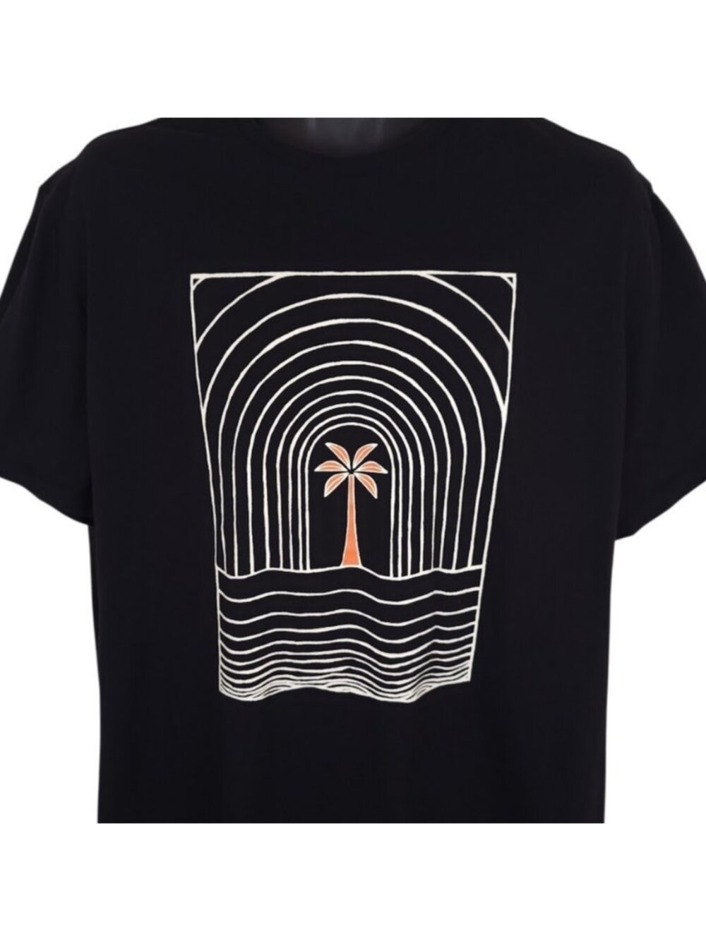 Palm Tree T Shirt Mens Size 2XL Black Ocean Waves Art Tee